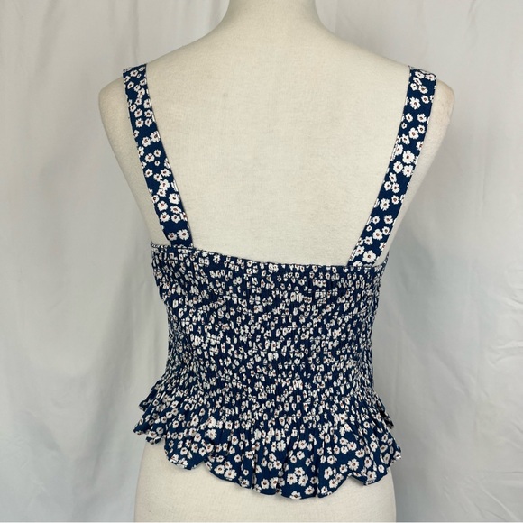 L A Hearts Blue Ditsy Floral Milkmaid Top Sz M Cottage Feminine Coquette Dainty - Picture 4 of 12